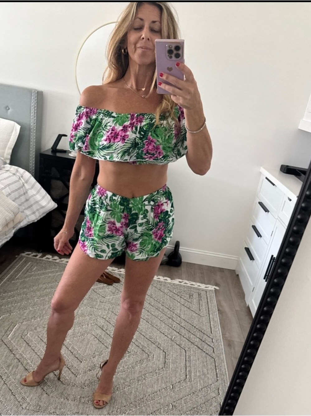 Floral set Off-Shoulder strapless Two-Piece Set top and bottom SET